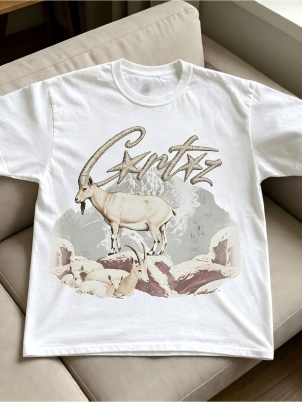 White Mountain Goat Nature Graphic Women Men T-shirt unisex